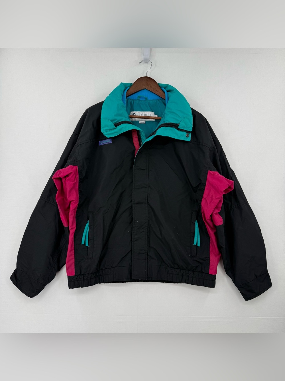Vintage Columbia Colorblock Jacket Women’s Medium Black Pink Teal 90s